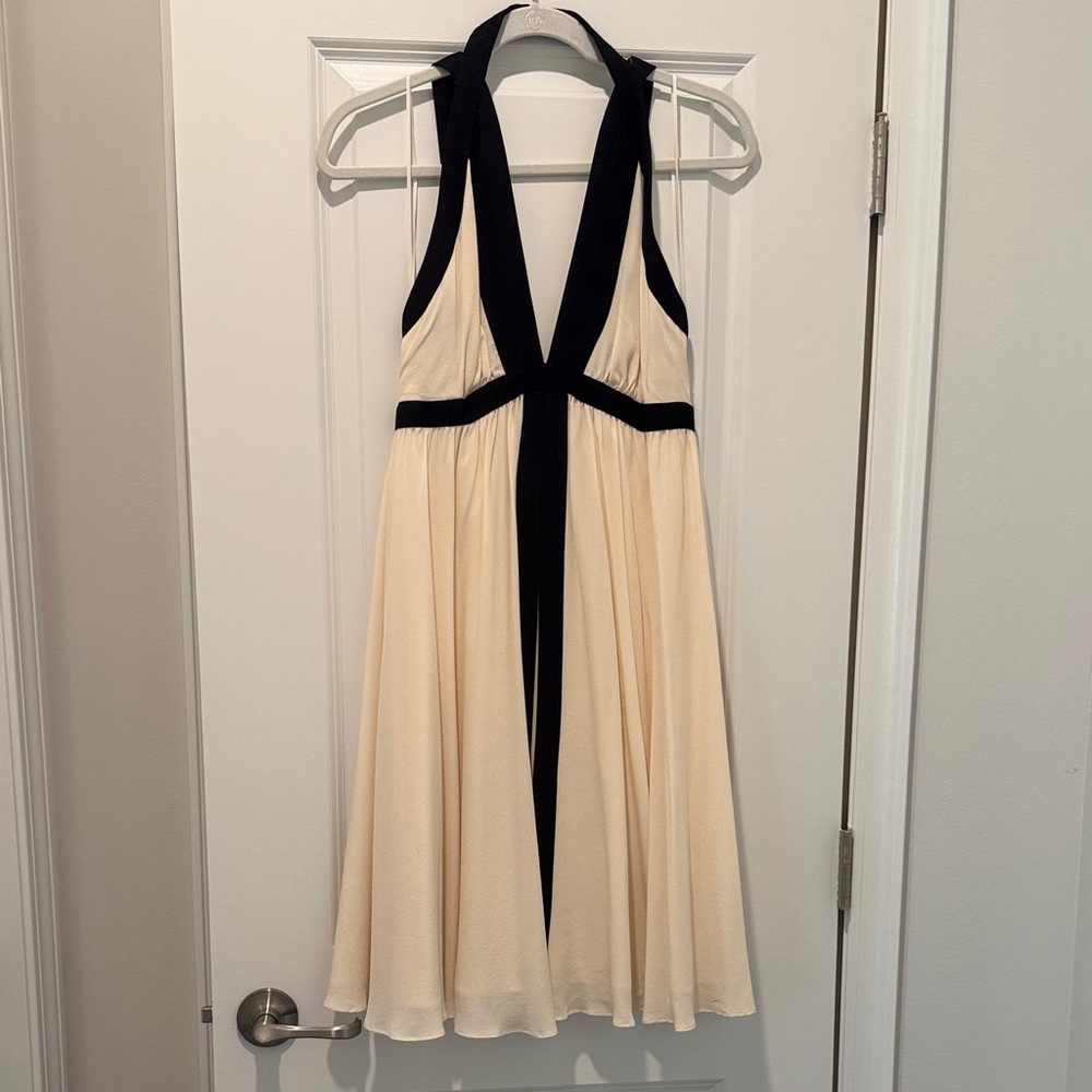 Reiss Cream and Navy Backless Flowy Dress